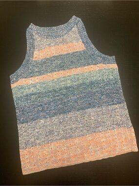 GAP Women's Large Striped Knit Tank in Blue and Peach